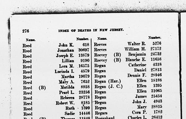 Sample of New Jersey Death Index from 1902